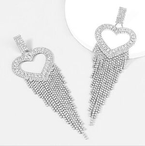 Elegant Silver Heart Tassel Earrings